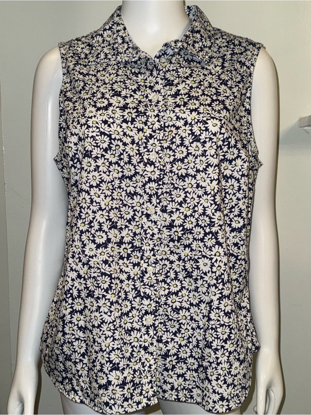 J. Crew Navy Floral Daisy Sleeveless Collared Camisole - Picture 2 of 10